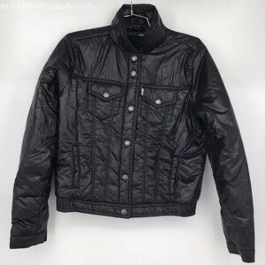 Levi's Women's Black Long Sleeve Snap Puffer Trucker Jacket - Size Medium